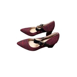 Allegra K Red & Black Houndstooth Mary Jane Heels Strap & Block Heel Size 8